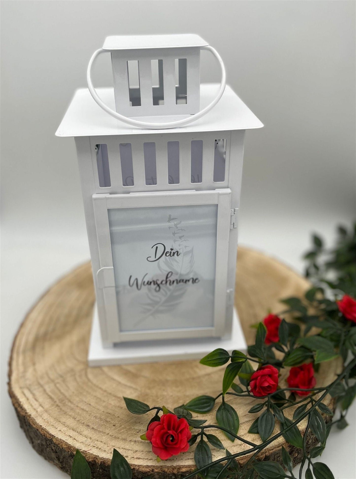 Fotolaterne - personalisierte Grablaterne mit Wunschtext - Motiv: Feder - ZaraTiv -  -  - #original_alt_text# 