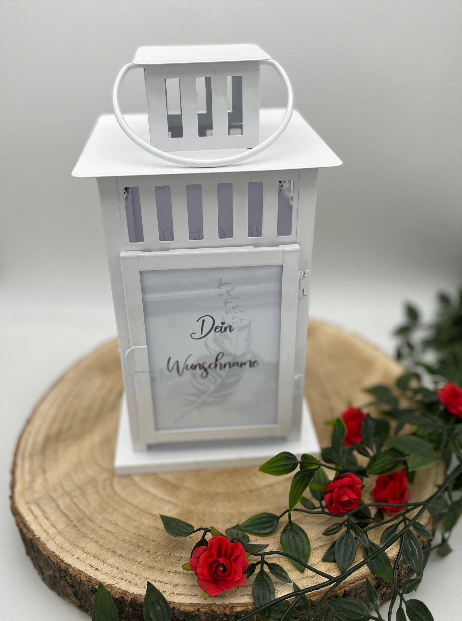Fotolaterne - personalisierte Grablaterne mit Wunschtext - Motiv: Feder - ZaraTiv -  -  - #original_alt_text# 