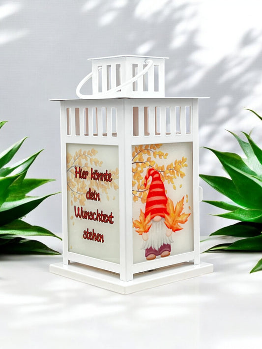 herbstliche Grablaterne mit Wunschtext - Motiv: Gnom/Wichtel I