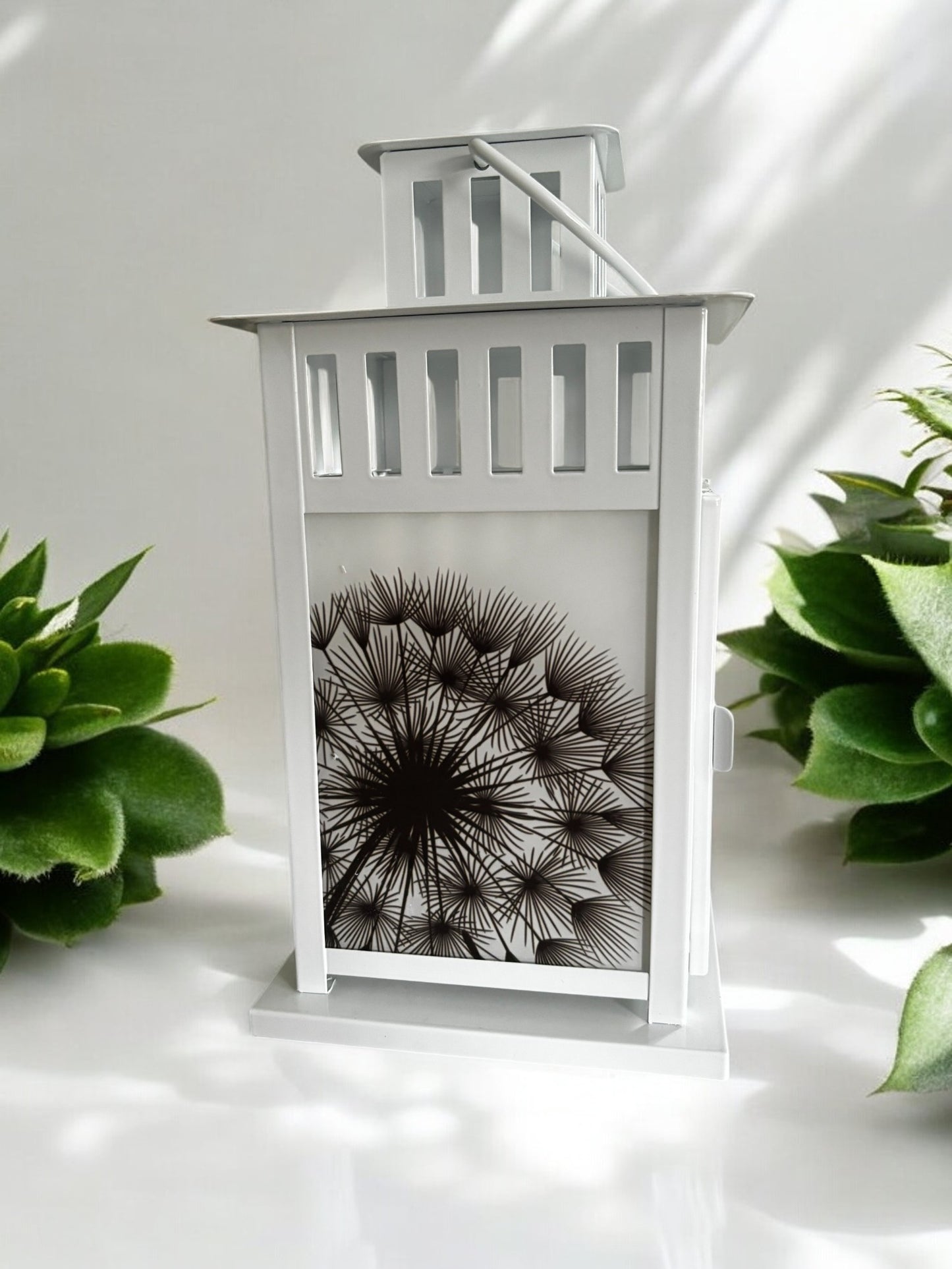 personalisierte Grablaterne mit Wunschtext - Motiv: Pusteblume