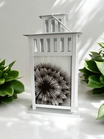 personalisierte Grablaterne mit Wunschtext - Motiv: Pusteblume