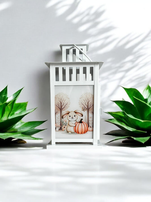 herbstliche Grablaterne mit Wunschtext - Motiv: Hase