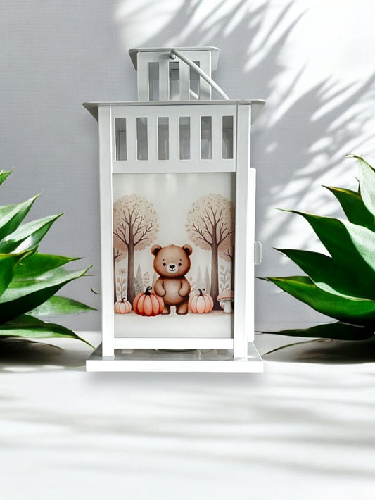 herbstliche Grablaterne mit Wunschtext - Motiv: Bär
