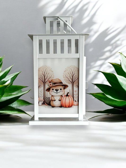 herbstliche Grablaterne mit Wunschtext - Motiv: Biber