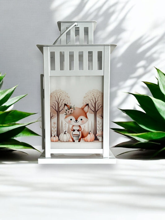 herbstliche Grablaterne mit Wunschtext - Motiv: Fuchsmädchen