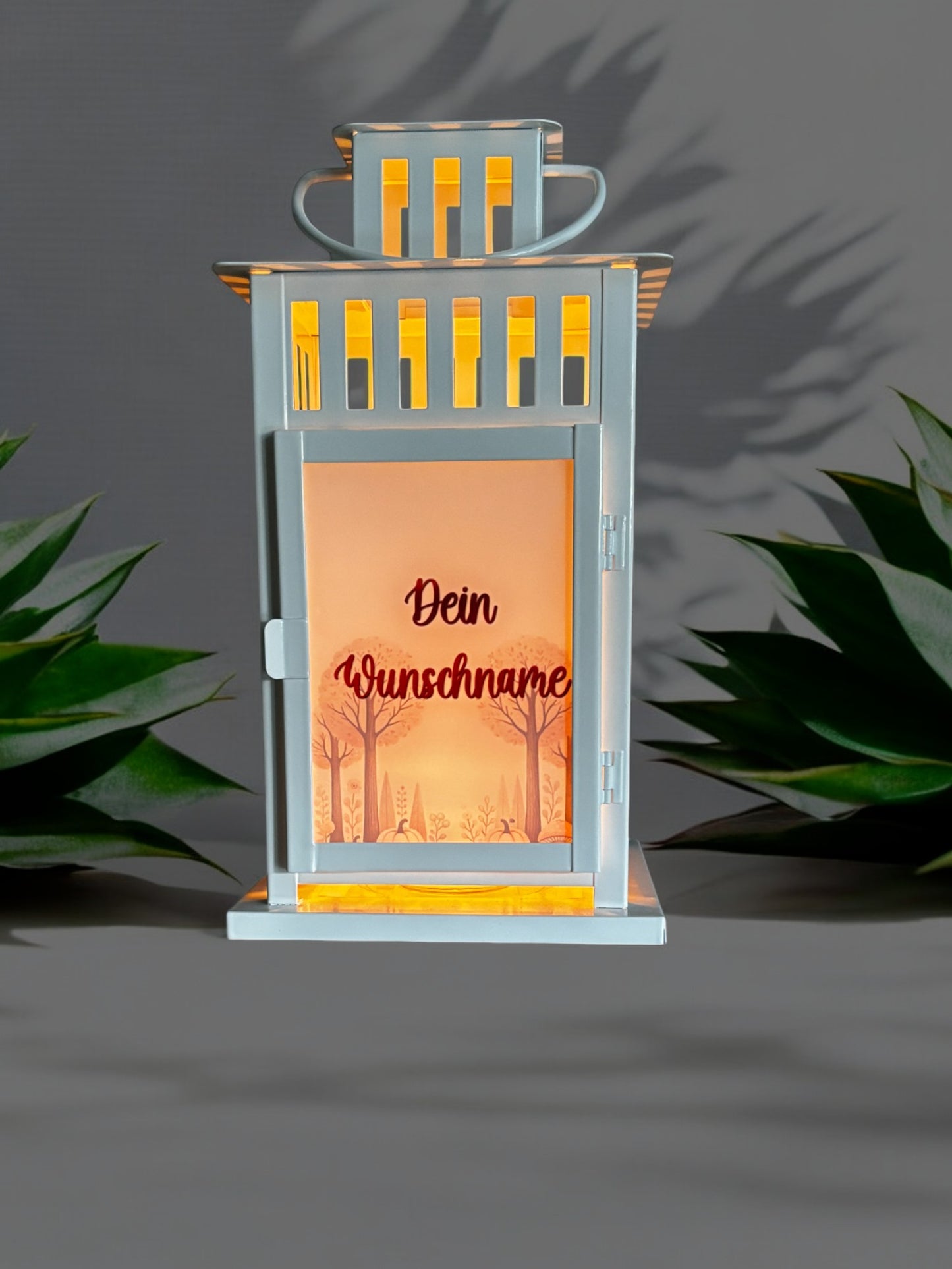 herbstliche Grablaterne mit Wunschtext - Motiv: Igel