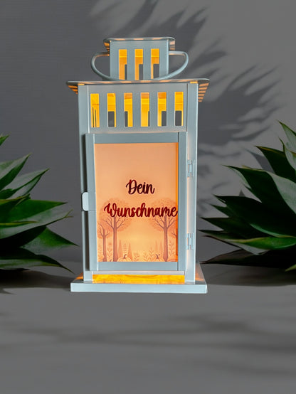 herbstliche Grablaterne mit Wunschtext - Motiv: Igel