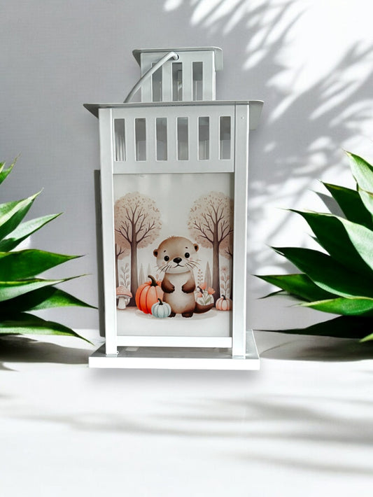 herbstliche Grablaterne mit Wunschtext - Motiv: Otter
