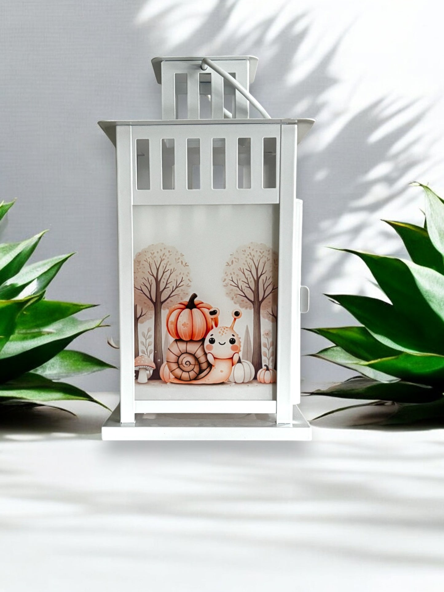 herbstliche Grablaterne mit Wunschtext - Motiv: Schnecke