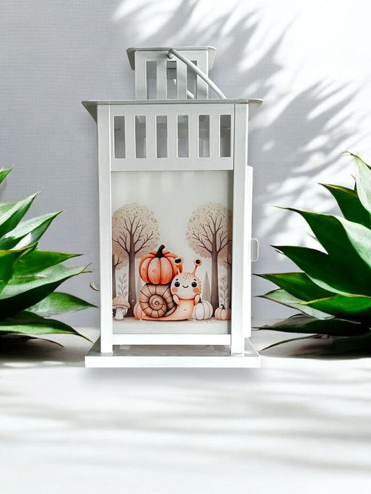 herbstliche Grablaterne mit Wunschtext - Motiv: Schnecke