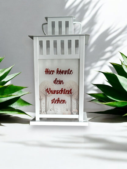 herbstliche Grablaterne mit Wunschtext - Motiv: Igel