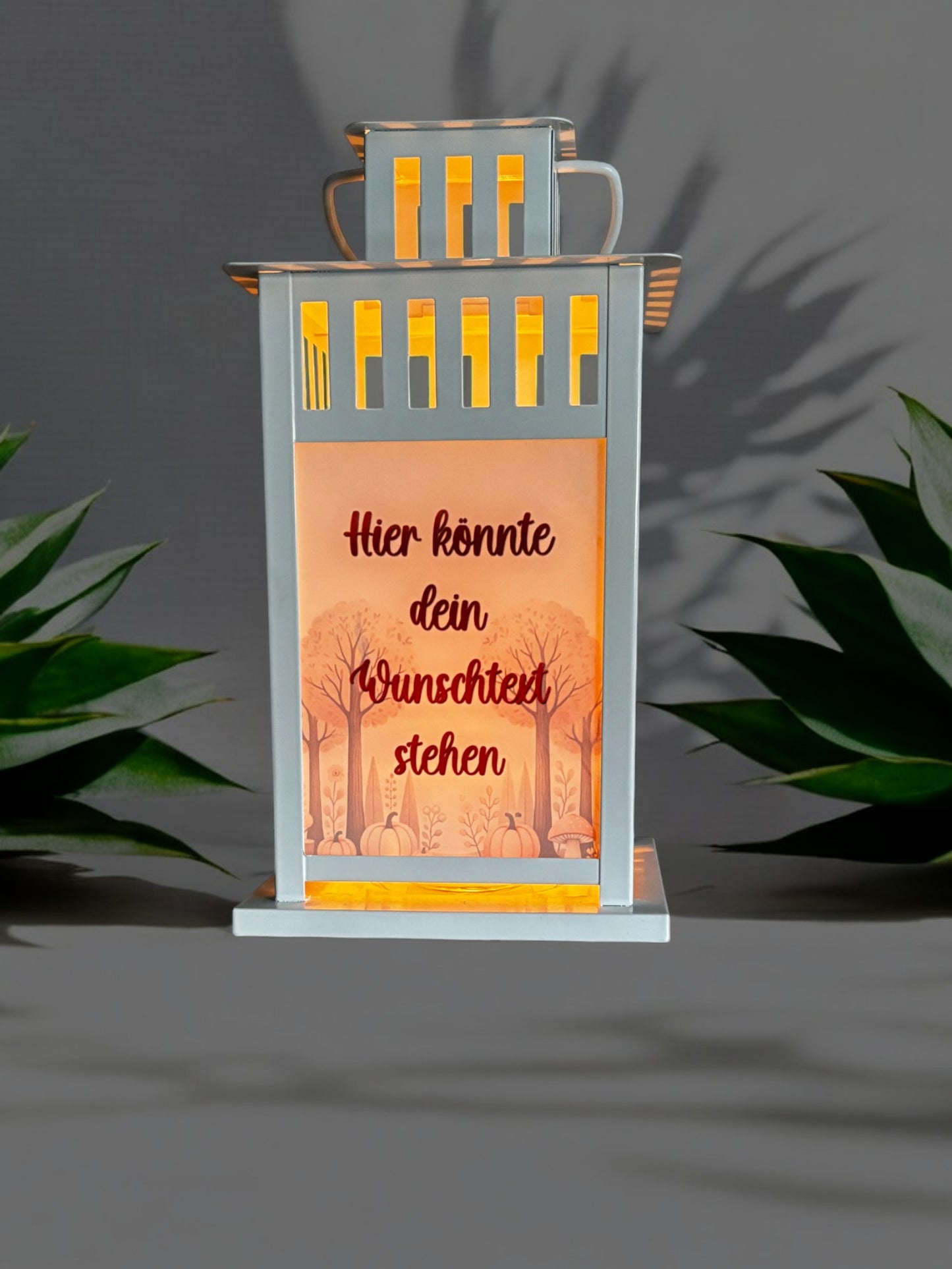 herbstliche Grablaterne mit Wunschtext - Motiv: Igel