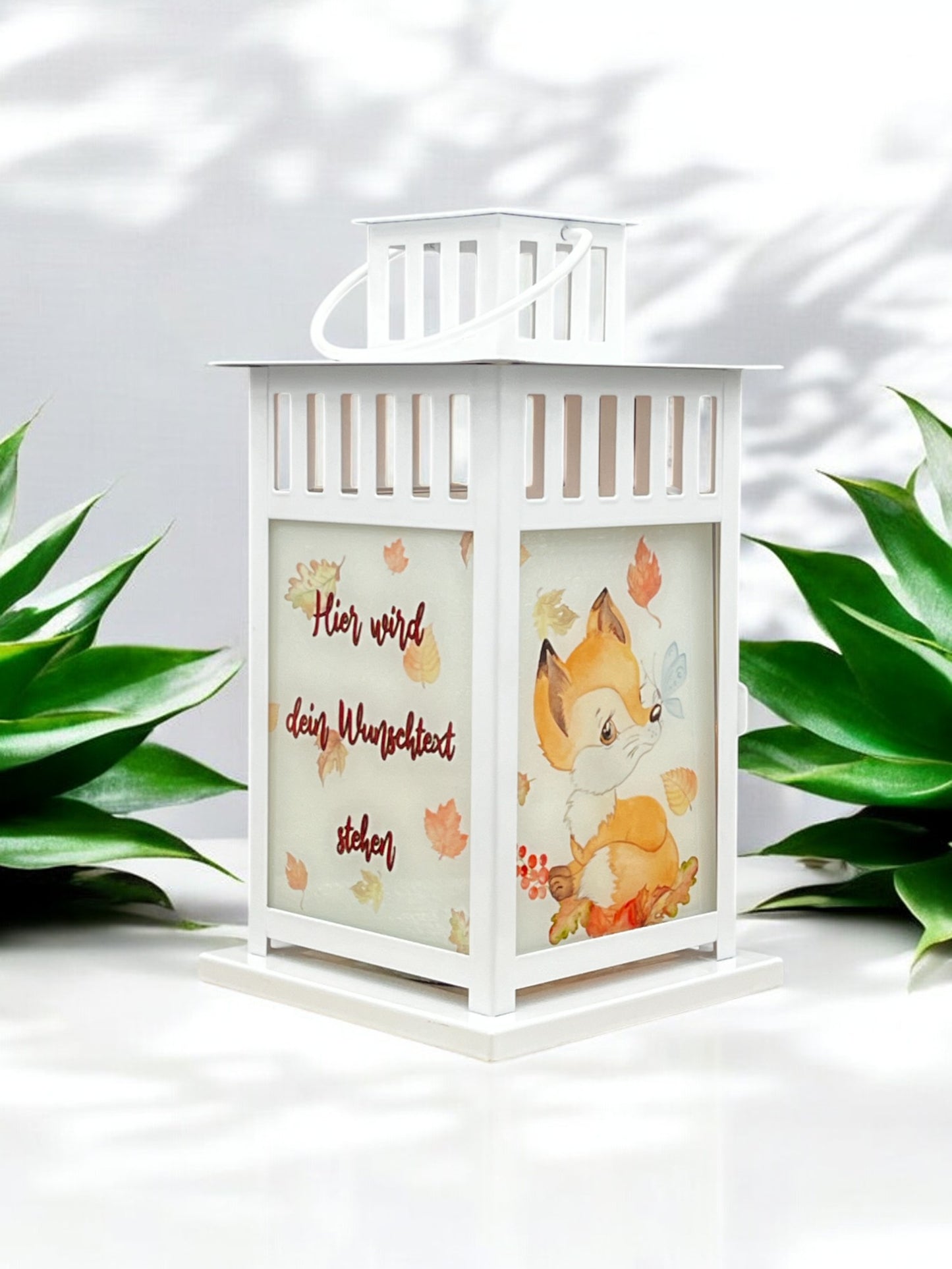 herbstliche Grablaterne mit Wunschtext - Motiv: Fuchs Fred
