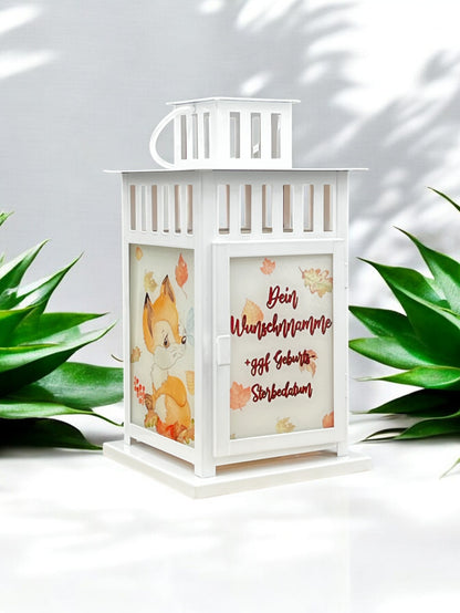 herbstliche Grablaterne mit Wunschtext - Motiv: Fuchs Fred