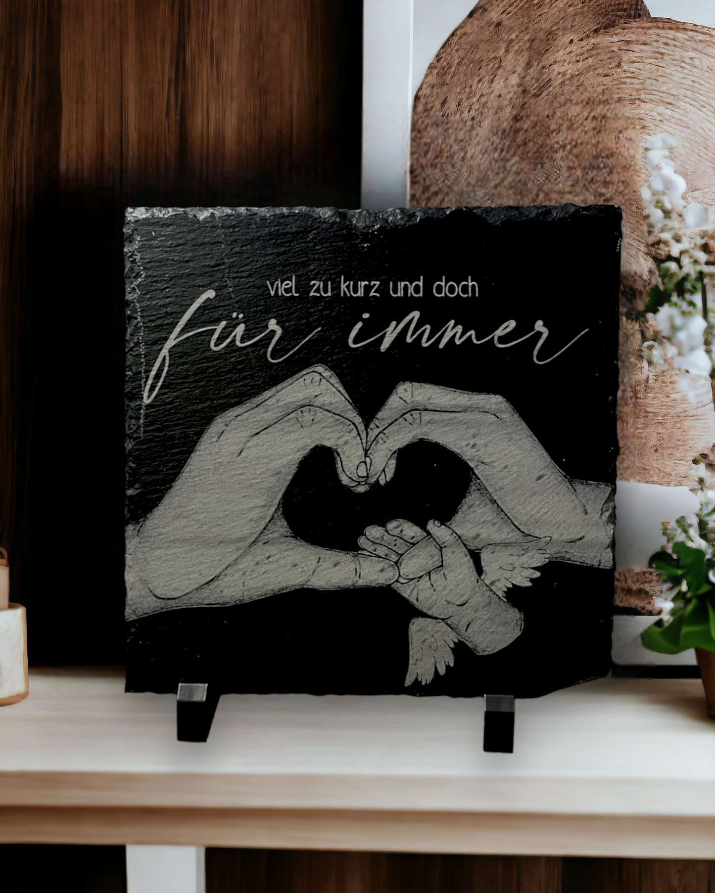 Schiefertafel fürs Grab mit Spruch - Motiv: Hände - ZaraTiv -  -  - #original_alt_text# 