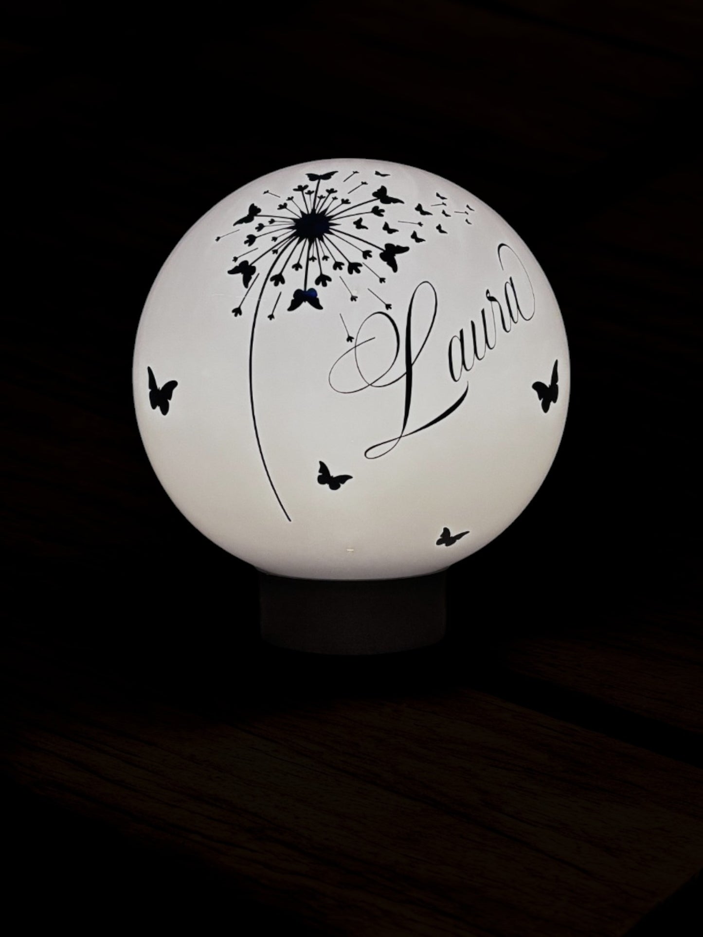 personalisierte Solarkugel - RGBW - Motiv: Pusteblume mit Schmetterlingen HOLOGRAMM