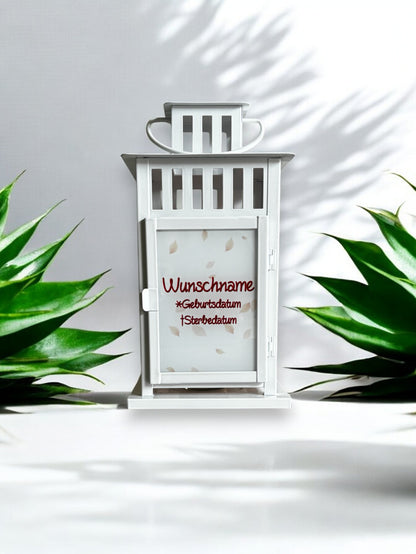 herbstliche, personalisierte Grablaterne mit Wunschtext - Bärenkollektion - Bär auf Wolke
