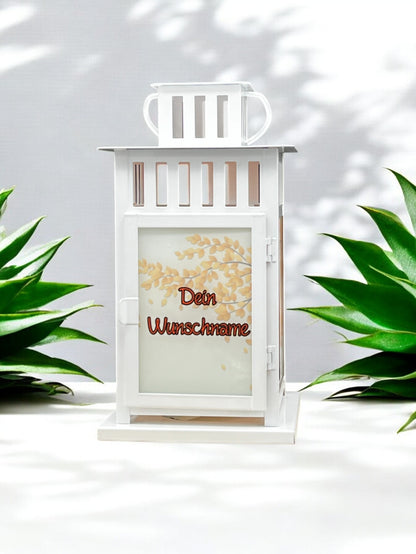 herbstliche Grablaterne mit Wunschtext - Motiv: Igel mit Kapuze