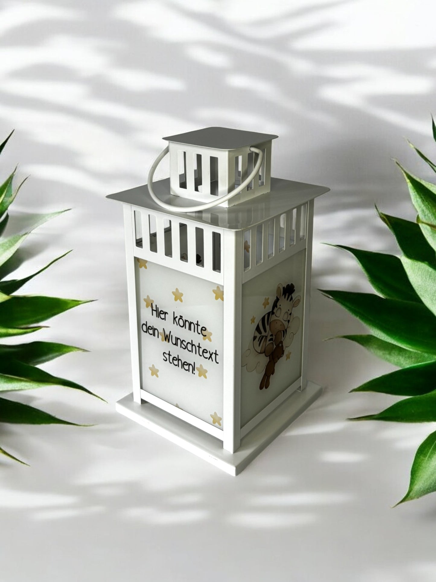 personalisierte Grablaterne mit Wunschtext - Motiv: Zebra