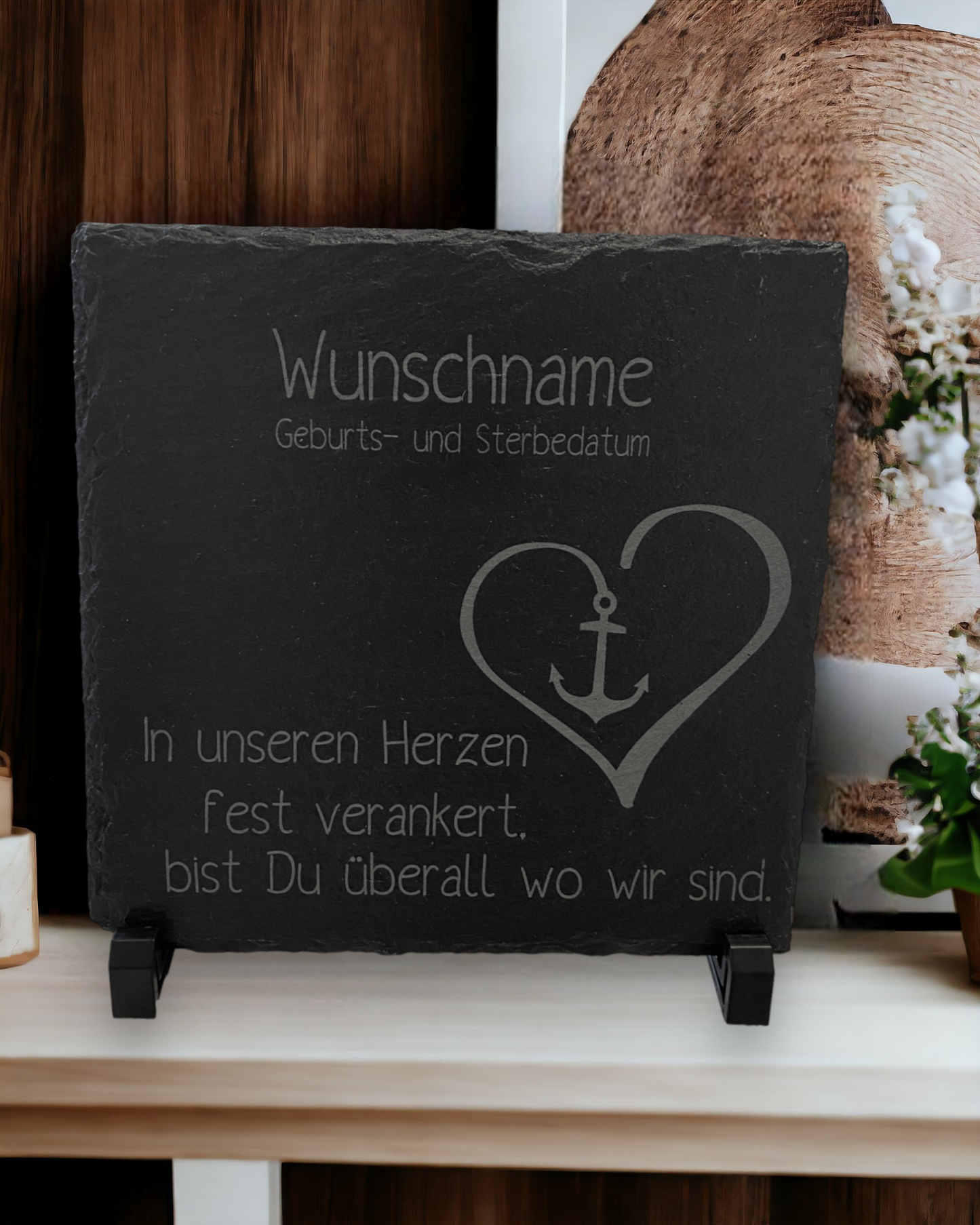 gravierte Schieferplatte fürs Grab - Motiv: Herz Anker - ZaraTiv -  -  - #original_alt_text# 