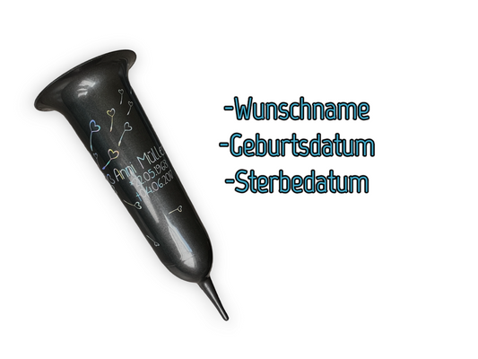 personalisierte Grabsteckvase -HOLOGRAMM- Motiv: Herzpusteblume - ZaraTiv -  -  - #original_alt_text# 