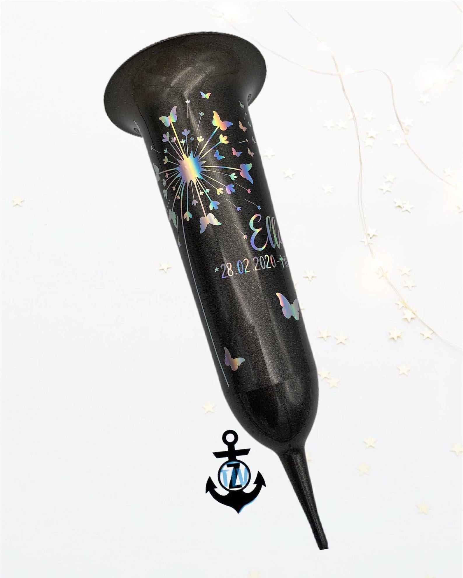 personalisierte Grabsteckvase -HOLOGRAMM- Motiv: Pusteblume mit Schmetterlingen - ZaraTiv -  -  - #original_alt_text# 