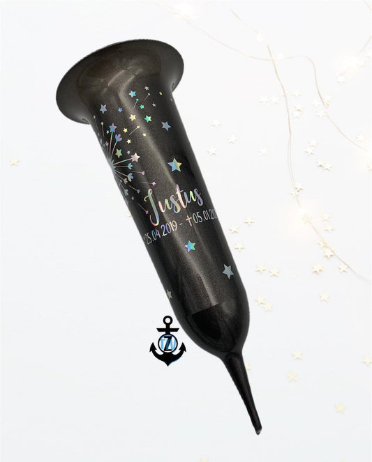 personalisierte Grabsteckvase -HOLOGRAMM- Motiv: Pusteblume mit Sternen - ZaraTiv -  -  - #original_alt_text# 